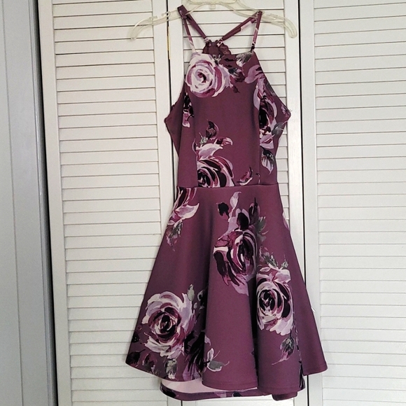 Dry Goods Purple Floral Mini Dress with Lace Back and Open Back - Spring, Summer - Picture 3 of 15